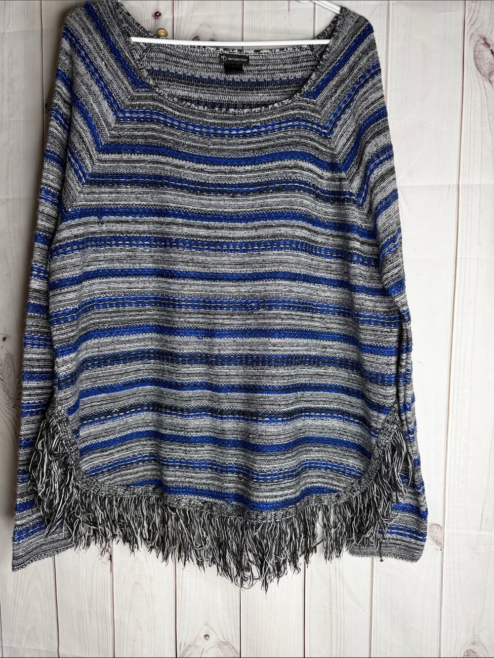 ND Striped Fringe Hem Women's Sweater - Gray & Blue xl -1187